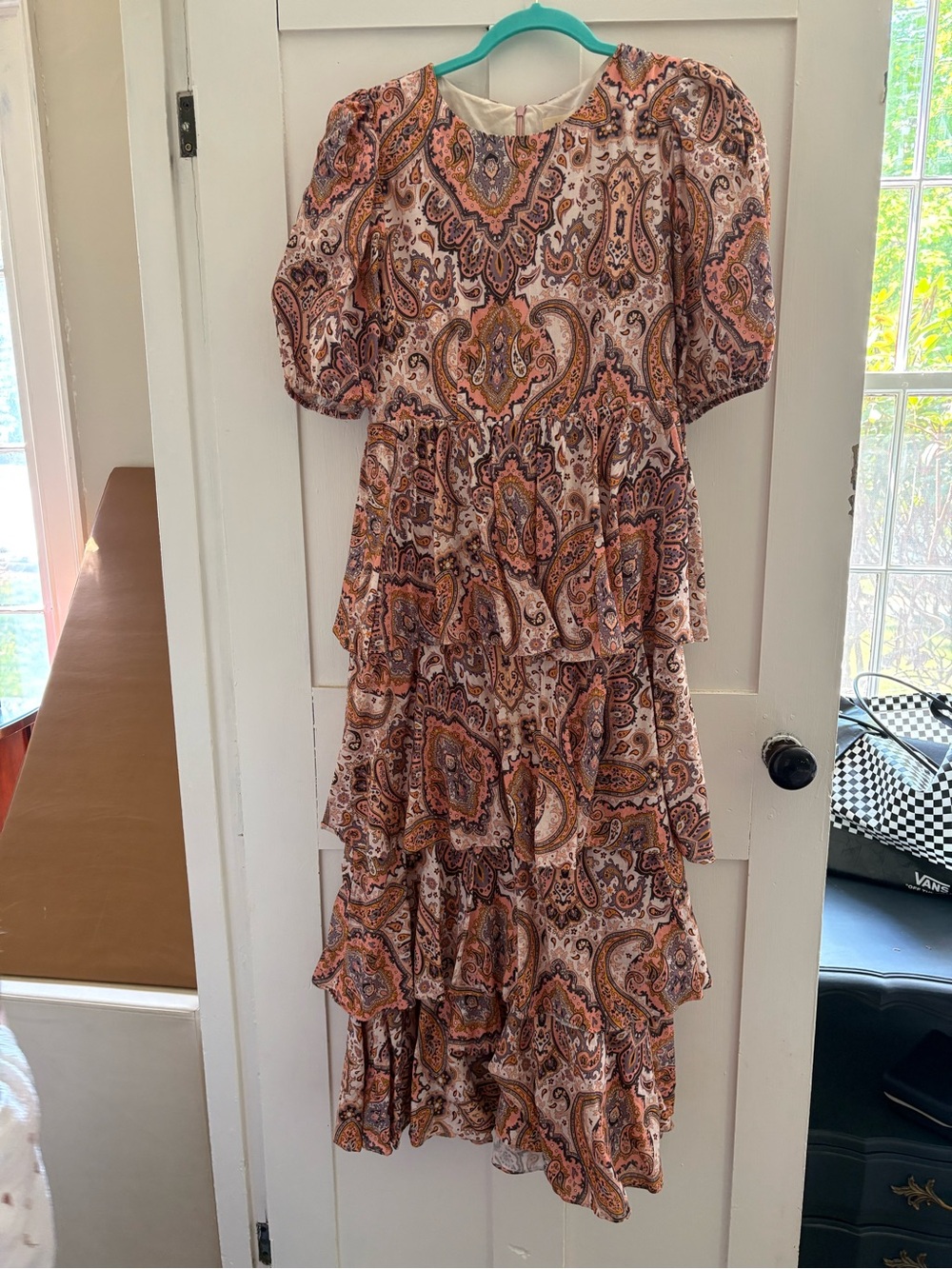 Anthropologie Paisley Tiered Maxi Dress in Peach and Brown